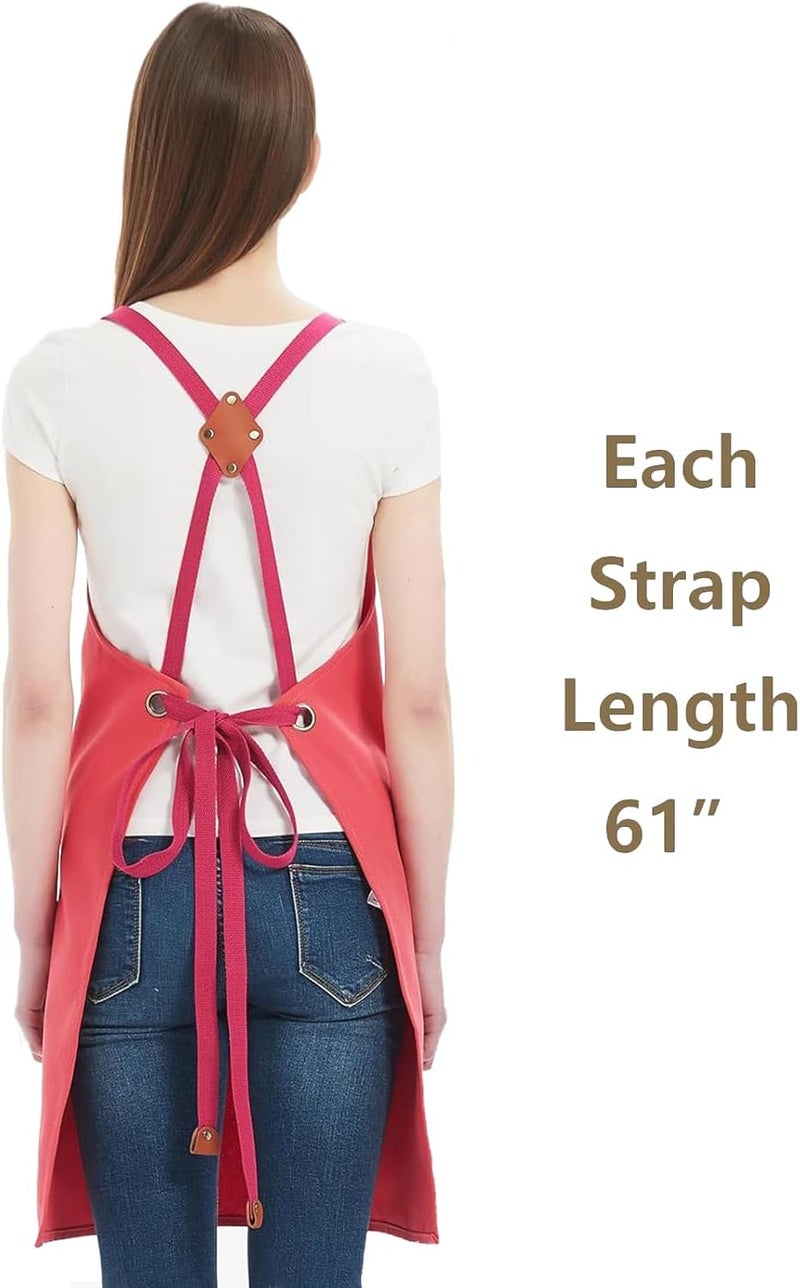 AFUN Chef Aprons for Women Men with Large Pockets, 12-Ounce Cotton Canvas Cross Back Water Repellent Apron (Pink) - Image 3